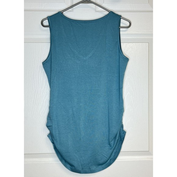 New Womens Vneck Sleeveless Tank Top Size Medium Blue Scrunched Sides - Picture 2 of 6